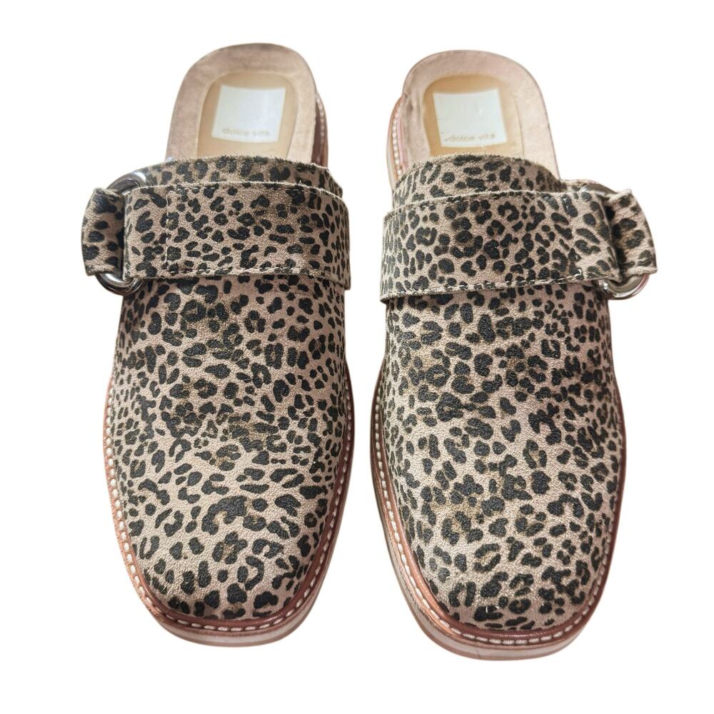 DOLCE VITA Women's Leopard Crochet Verna Wedge Slip On Leather Mules Size 8 NWOB - Picture 8 of 10